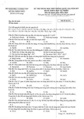 Đề thi Trung học phổ thông Quốc gia môn Hóa học năm 2017 - Mã đề 221